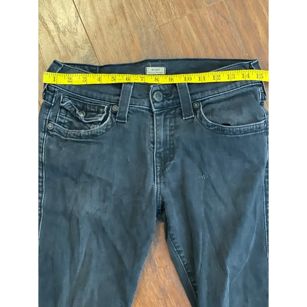 True Religion Ricky Jeans Men 30x31 Black Relaxed Straight Flap Pockets Denim